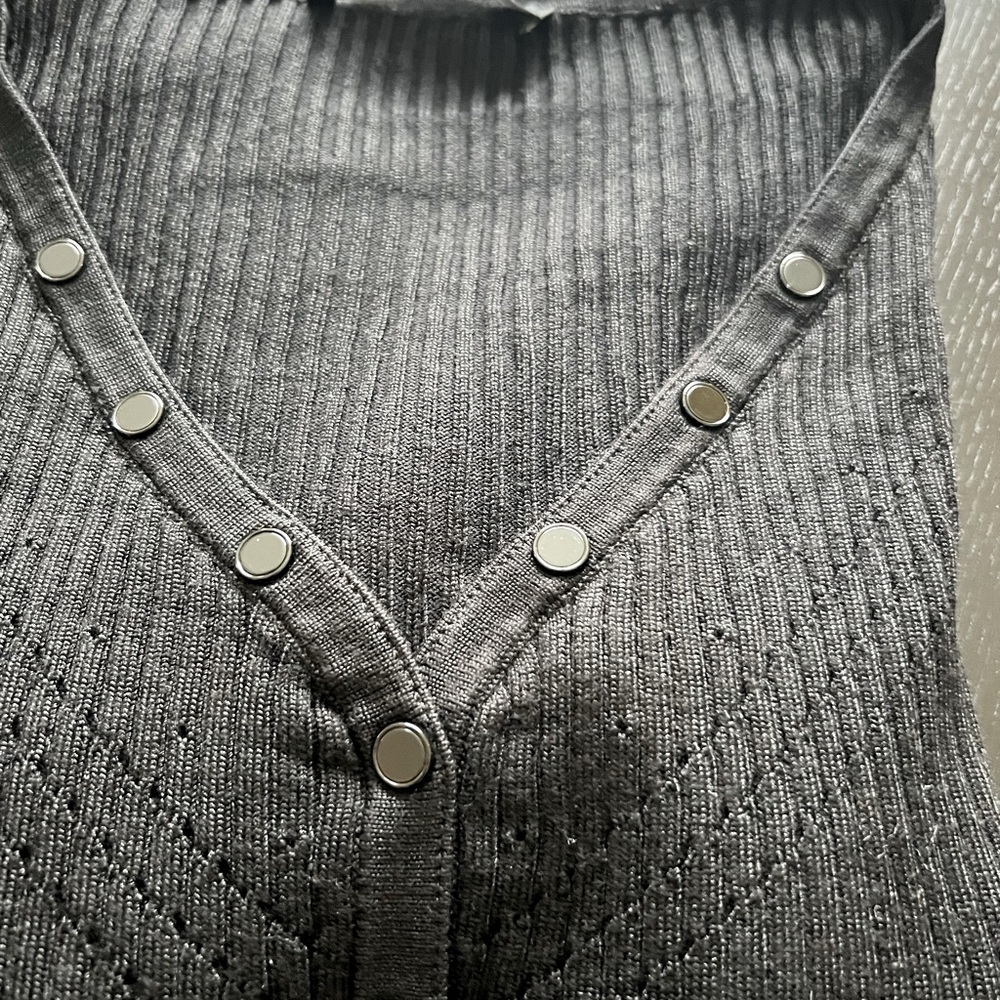 WHBM Ribbed V-Neck Button detail, long sleeve sweater